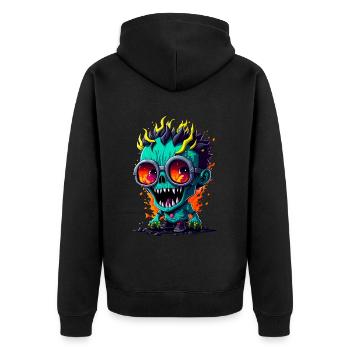 Bunter cooler Zombie - Unisex Premium Bio Zip Hoodie - Schwarz - Hinten - Nico (187cm)