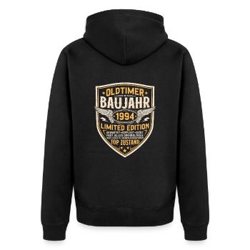 Oldtimer 1994 Baujahr Jahrgang Geburtstag Geschenk - Unisex Premium Bio Zip Hoodie - Schwarz - Hinten - Nico (187cm)