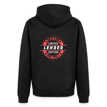 Bester Lehrer der Welt - Unisex Premium Bio Zip Hoodie - Schwarz - Hinten - Nico (187cm)