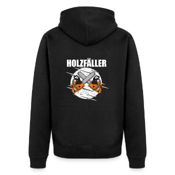 Holzfäller Säge - Unisex Premium Bio Zip Hoodie - Schwarz - Hinten - Nico (187cm)