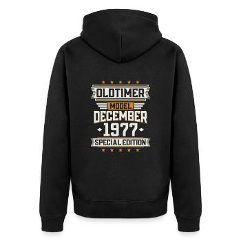 Décembre Année 1977 Année de construction Oldtimer Anniversaire - Veste à capuche bio Premium Unisexe - noir - Dos - Nico (187cm)