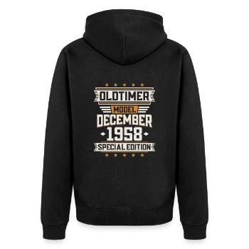 Dezember Jahrgang 1958 Baujahr Oldtimer Geburtstag - Unisex Premium Bio Zip Hoodie - Schwarz - Hinten - Nico (187cm)