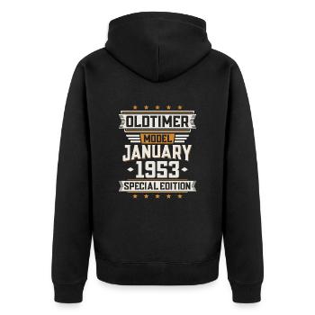 January Year 1953 Year of construction Oldtimer Birthday - Unisex Premium Organic Zip Hoodie - black - Back - Nico (187cm)