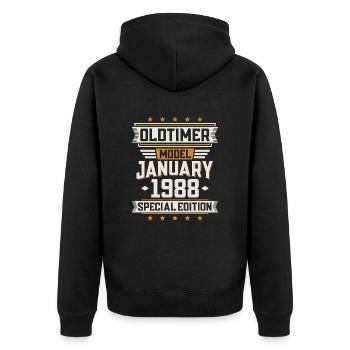 Janvier Année 1988 Année de construction Oldtimer Anniversaire - Veste à capuche bio Premium Unisexe - noir - Dos - Nico (187cm)