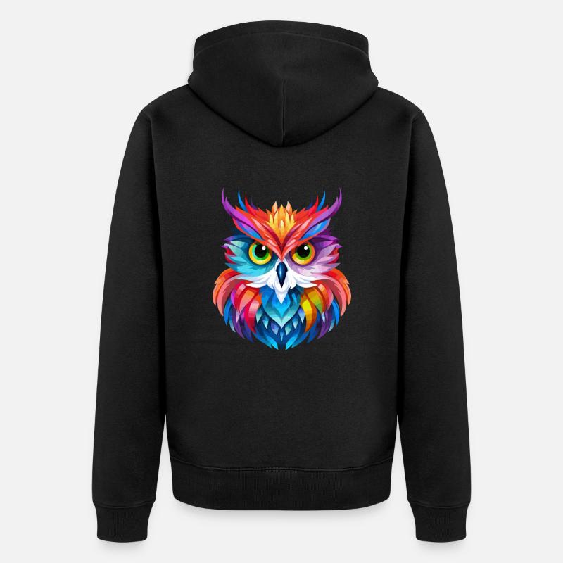 Buntes Eulen Design - Unisex Premium Bio Zip Hoodie - Schwarz