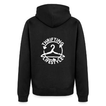 Thrift Shop Thrifting Lifestyle Love Thrifting - Unisex Premium Organic Zip Hoodie - black - Back - Nico (187cm)
