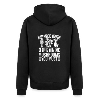 Morel Mushrooms Bad Mood You´re Hunting Mushroom - Unisex Premium Bio Zip Hoodie - Schwarz - Hinten - Nico (187cm)