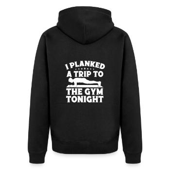 Gym Junkies I Planked A Trip To Calisthenics - Unisex Premium Organic Zip Hoodie - black - Back - Nico (187cm)