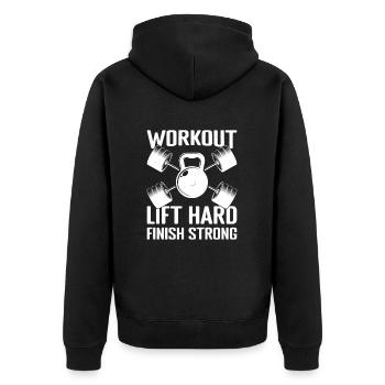 Powerlifting Bodybuilder Workout Lift Hard Gym - Unisex Premium Bio Zip Hoodie - Schwarz - Hinten - Nico (187cm)