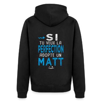 perfection adopte un Matt Cadeau Mathieu Mathias - Veste à capuche bio Premium Unisexe - noir - Dos - Nico (187cm)