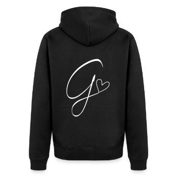 Buchstabe G Buchstabe-G Kalligrafie - Unisex Premium Bio Zip Hoodie - Schwarz - Hinten - Nico (187cm)