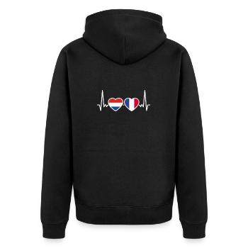 Niederlande Frankreich Herzschlag Flagge - Unisex Premium Bio Zip Hoodie - Schwarz - Hinten - Nico (187cm)