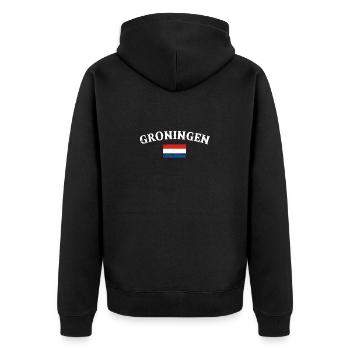 Groningen Niederlande Vintage Flagge - Unisex Premium Bio Zip Hoodie - Schwarz - Hinten - Nico (187cm)