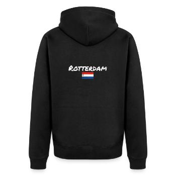 Rotterdam, Pays-Bas, Drapeau d’époque - Veste à capuche bio Premium Unisexe - noir - Dos - Nico (187cm)