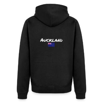 Auckland Vintage Nouvelle-Zélande Drapeau Nouvelle-Zélande - Veste à capuche bio Premium Unisexe - noir - Dos - Nico (187cm)
