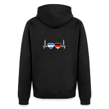 Nicaragua Deutschland Herzschlag Flagge - Unisex Premium Bio Zip Hoodie - Schwarz - Hinten - Nico (187cm)