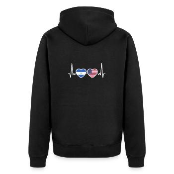 Nicaragua USA Herzschlag Flagge Nicaraguanisch - Unisex Premium Bio Zip Hoodie - Schwarz - Hinten - Nico (187cm)