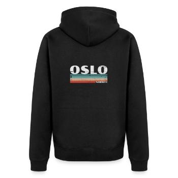 Oslo Norway Retro Vintage Norwegen Norweger - Unisex Premium Bio Zip Hoodie - Schwarz - Hinten - Nico (187cm)