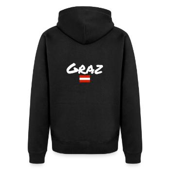 Graz Österreich Österreichisch Flagge Österreicher - Unisex Premium Bio Zip Hoodie - Schwarz - Hinten - Nico (187cm)