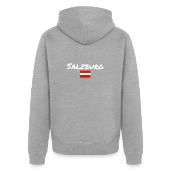 Salzbourg, Autriche, Drapeau autrichien - Veste à capuche bio Premium Unisexe - gris chiné - Dos - Nico (187cm)