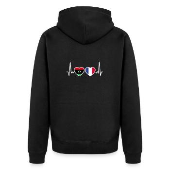 Libya France Heartbeat Flag Libyan - Unisex Premium Organic Zip Hoodie - black - Back - Nico (187cm)