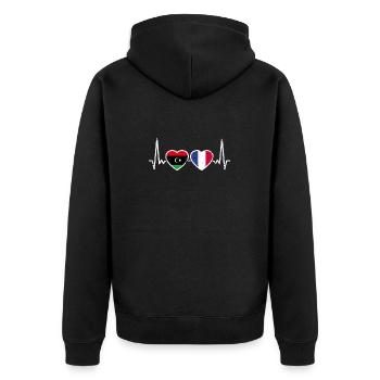 Libya France Vintage Heartbeat Flag Libyan - Unisex Premium Organic Zip Hoodie - black - Back - Nico (187cm)