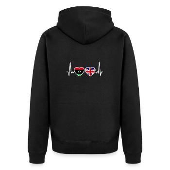 Libya UK Heartbeat Flag British Libyan - Unisex Premium Organic Zip Hoodie - black - Back - Nico (187cm)