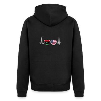Libya USA Vintage Heartbeat Flag Libyan - Unisex Premium Organic Zip Hoodie - black - Back - Nico (187cm)