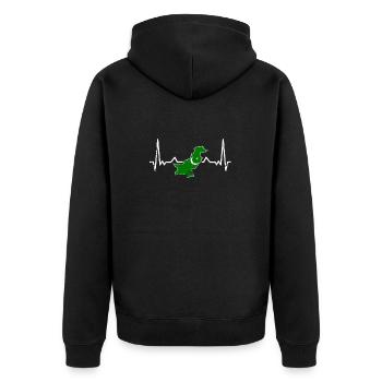 Pakistan Vintage Heartbeat Card Flag - Unisex Premium Organic Zip Hoodie - black - Back - Nico (187cm)