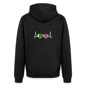 Pakistan UK Heartbeat Flag British Pakistani - Unisex Premium Organic Zip Hoodie - black - Back - Nico (187cm)