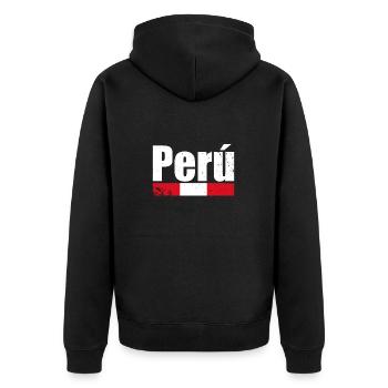 Perú Vintage Peru Peruanische Flagge Peruaner - Unisex Premium Bio Zip Hoodie - Schwarz - Hinten - Nico (187cm)