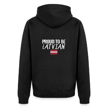 Proud To Be Latvian Vintage Lettland Lettische - Unisex Premium Organic Zip Hoodie - black - Back - Nico (187cm)