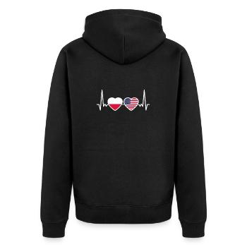Polen USA Herzschlag Flagge Amerikanisch Polnisch - Unisex Premium Bio Zip Hoodie - Schwarz - Hinten - Nico (187cm)