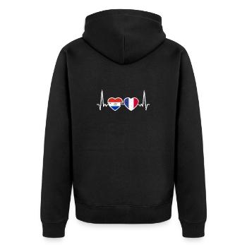 Paraguay France Vintage Heartbeat Flag - Unisex Premium Organic Zip Hoodie - black - Back - Nico (187cm)