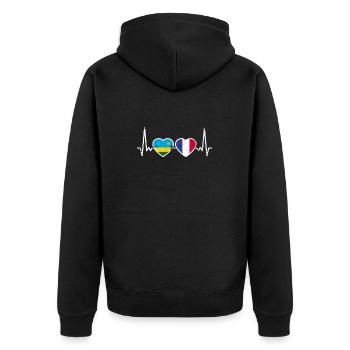 Ruanda Frankreich Vintage Herzschlag Flagge - Unisex Premium Bio Zip Hoodie - Schwarz - Hinten - Nico (187cm)