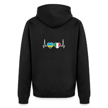 Ruanda Italien Herzschlag Flagge Ruandese - Unisex Premium Bio Zip Hoodie - Schwarz - Hinten - Nico (187cm)