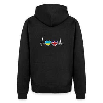 Ruanda UK Vintage Herzschlag Flagge Ruandisch - Unisex Premium Bio Zip Hoodie - Schwarz - Hinten - Nico (187cm)