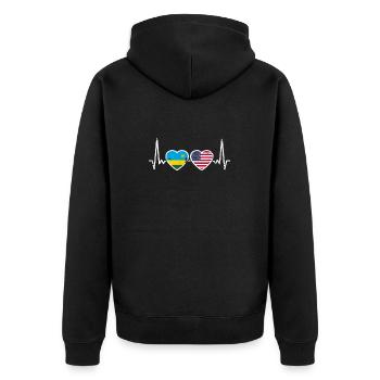 Rwanda USA Vintage Herzschlag Flagge Ruandisch - Unisex Premium Bio Zip Hoodie - Schwarz - Hinten - Nico (187cm)