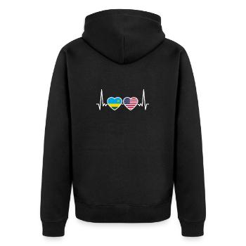 Rwanda USA Herzschlag Flagge Amerikanisch - Unisex Premium Bio Zip Hoodie - Schwarz - Hinten - Nico (187cm)