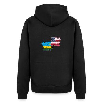 Rwanda USA Vintage Flagge Amerikanisch Ruandisch - Unisex Premium Bio Zip Hoodie - Schwarz - Hinten - Nico (187cm)