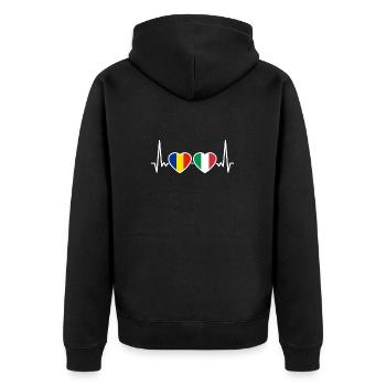 Romania Italy Heartbeat Flag Romanian - Unisex Premium Organic Zip Hoodie - black - Back - Nico (187cm)