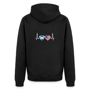 Schottland USA Vintage Herzschlag Flagge - Unisex Premium Bio Zip Hoodie - Schwarz - Hinten - Nico (187cm)