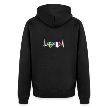 Suède, France, Heartbeat, Drapeau, Suède - Veste à capuche bio Premium Unisexe - noir - Dos - Nico (187cm)