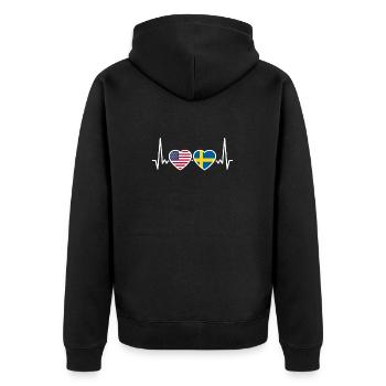 Schweden USA Herzschlag Flagge Amerikaner Schwede - Unisex Premium Bio Zip Hoodie - Schwarz - Hinten - Nico (187cm)