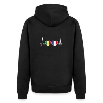 Sénégal France Vintage Heartbeat drapeau - Veste à capuche bio Premium Unisexe - noir - Dos - Nico (187cm)