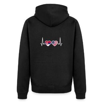 Serbia USA Heartbeat Flag American Serb - Unisex Premium Organic Zip Hoodie - black - Back - Nico (187cm)