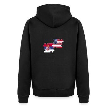 Serbia USA Flag American Serb - Unisex Premium Organic Zip Hoodie - black - Back - Nico (187cm)