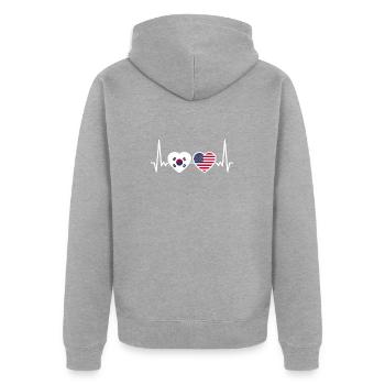 Corée du Sud, Etats-Unis, Heartbeat, Drapeau, Américain, Coréen - Veste à capuche bio Premium Unisexe - gris chiné - Dos - Nico (187cm)