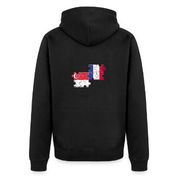 Singapur Frankreich Vintage Flagge Singapurer - Unisex Premium Bio Zip Hoodie - Schwarz - Hinten - Nico (187cm)