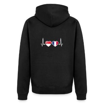 Singapur Frankreich Vintage Herzschlag Flagge - Unisex Premium Bio Zip Hoodie - Schwarz - Hinten - Nico (187cm)